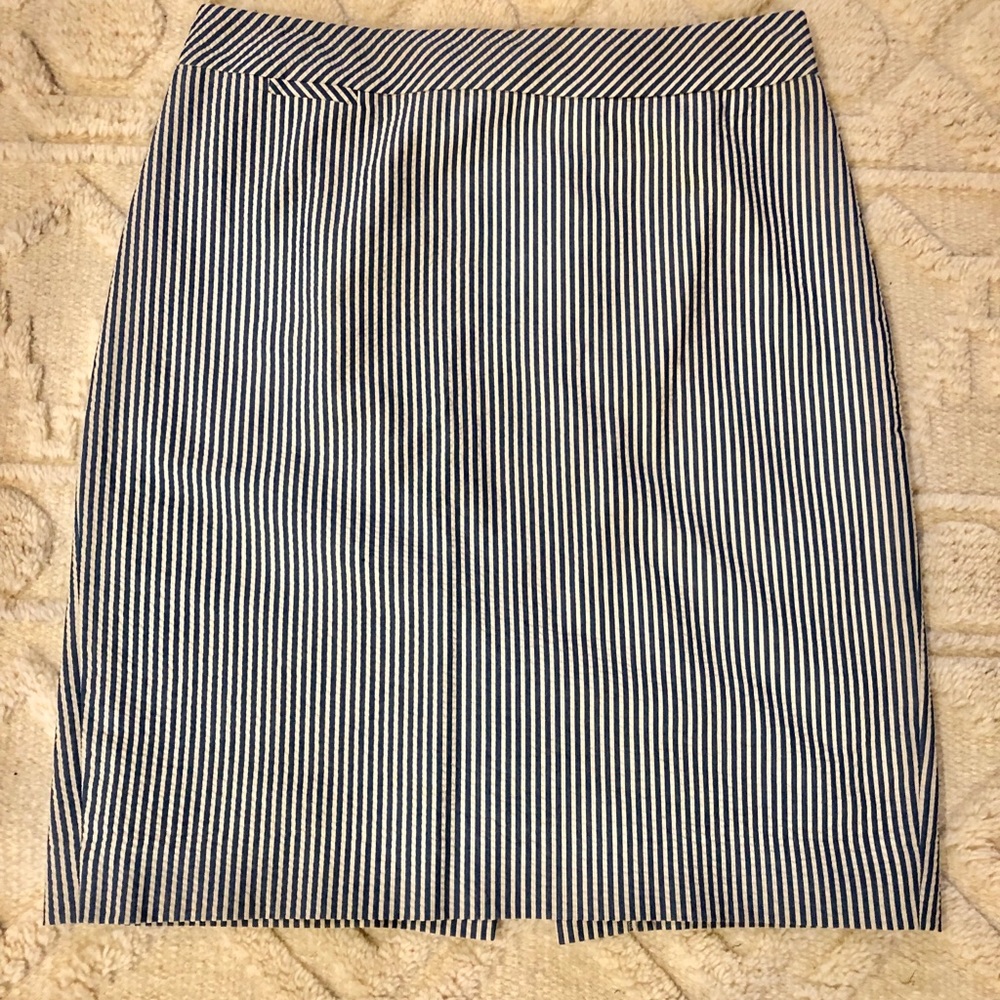 J. Crew Blue and White Seersucker Pencil